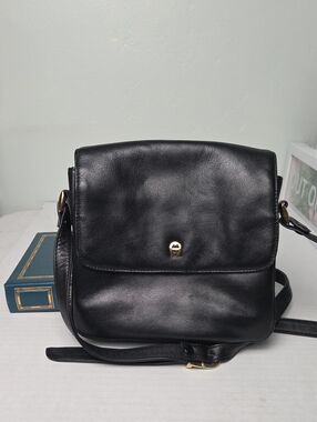 Etienne Aigner Black Leather Handbag with Gold Hardware